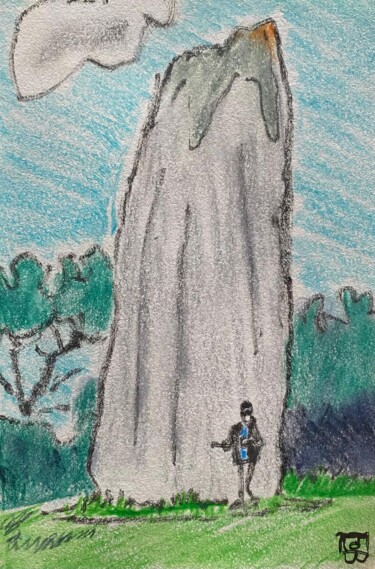 Drawing titled "menhir de Kerloas" by Frob, Original Artwork, Pencil