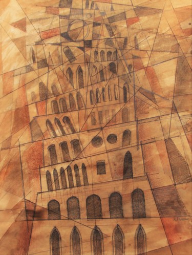 "Tour cubiste" başlıklı Tablo Xavier Froissart tarafından, Orijinal sanat, Mürekkep Karton üzerine monte edilmiş