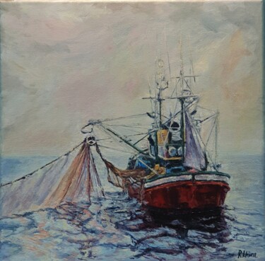 Painting titled "¿Hay pesca?" by Fuensanta R.Urien, Original Artwork, Oil Mounted on Wood Stretcher frame