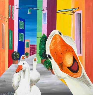 Painting titled "PHOTOBOMBER DUCK" by Federico Zucchetti (FEDE), Original Artwork, Acrylic