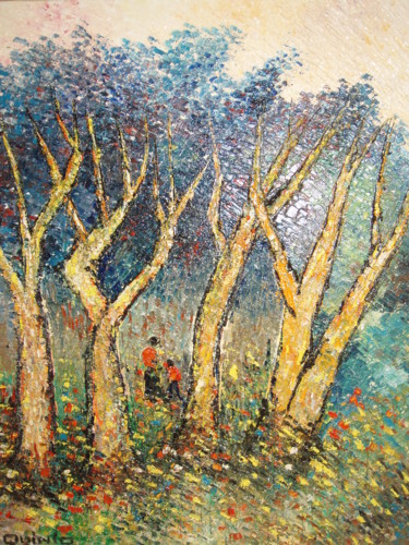Pintura intitulada "Dans les bois" por G.R.Quinio, Obras de arte originais, Óleo