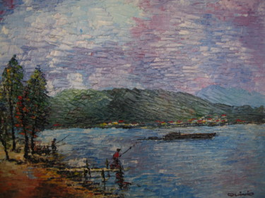 Peinture intitulée "Sur la Marne" par G.R.Quinio, Œuvre d'art originale, Huile