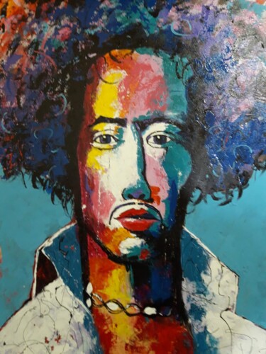 「Hendrix」というタイトルの絵画 Gabriel Angel Jimenez Lopez Lopezによって, オリジナルのアートワーク, アクリル ウッドストレッチャーフレームにマウント