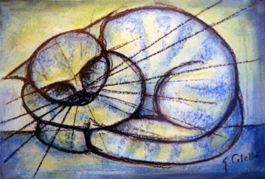Disegno intitolato "le chat-bleu" da Gabriel Cotelle, Opera d'arte originale, Pastello