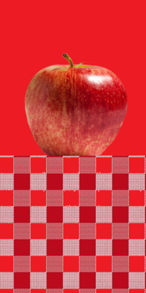 Цифровое искусство под названием "pomme rouge sur nap…" - Gabriel Cotelle, Подлинное произведение искусства, Фотомонтаж