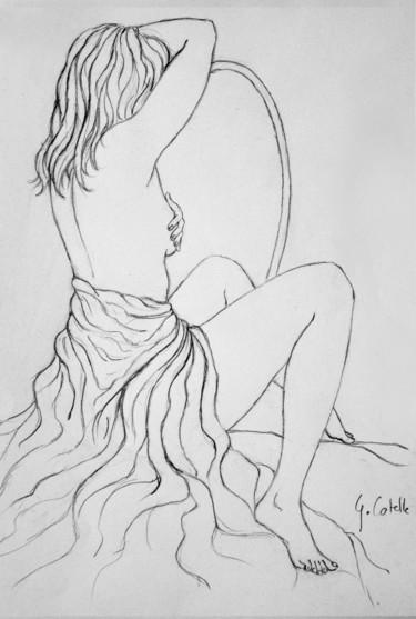 Drawing titled "Dans son intimité" by Gabriel Cotelle, Original Artwork, Pencil