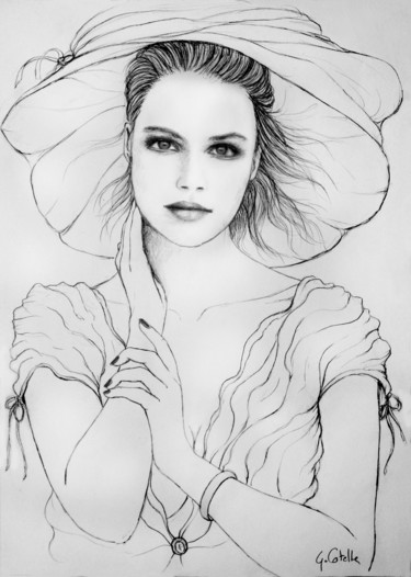 Dessin intitulée "Ce chapeau lui va c…" par Gabriel Cotelle, Œuvre d'art originale, Crayon