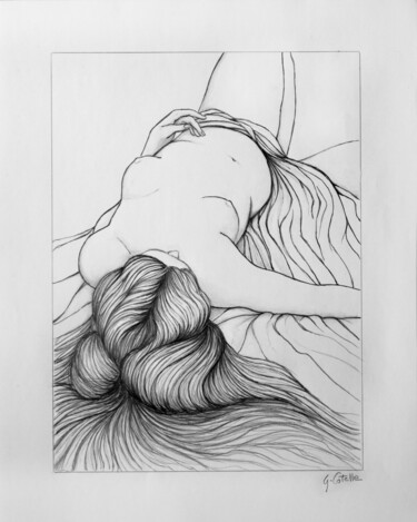 Drawing titled "Cascade" by Gabriel Cotelle, Original Artwork, Pencil Mounted on Other rigid panel