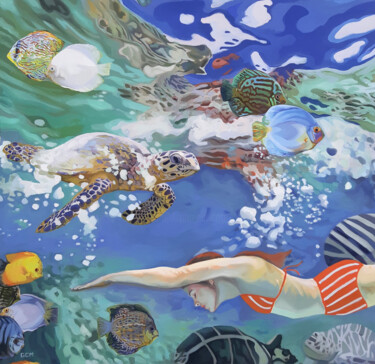 Pintura intitulada "underwater world" por Gabriel Cristian Matei, Obras de arte originais, Óleo Montado em Armação em madeira