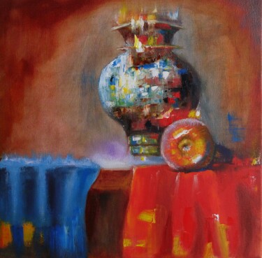 Painting titled "Still life of vase&…" by Gabriela Enso, Original Artwork, Oil