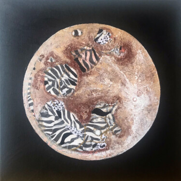 「Zebra Moon」というタイトルの絵画 Gabriela Trejoによって, オリジナルのアートワーク, アクリル ウッドストレッチャーフレームにマウント