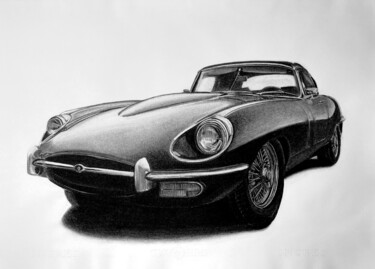 Disegno intitolato "Jaguar E Type Serie…" da Gabriel López Campos, Opera d'arte originale, Carbone