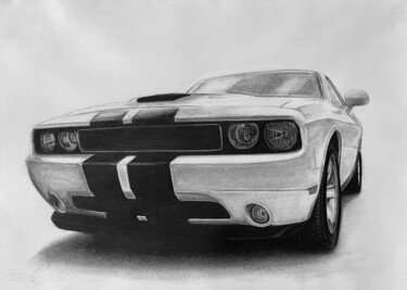 Dibujo titulada "Dodge Challenger 20…" por Gabriel López Campos, Obra de arte original, Carbón