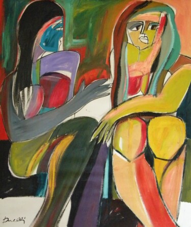 Schilderij getiteld "Two girls conversing" door Gabriele Donelli, Origineel Kunstwerk, Olie