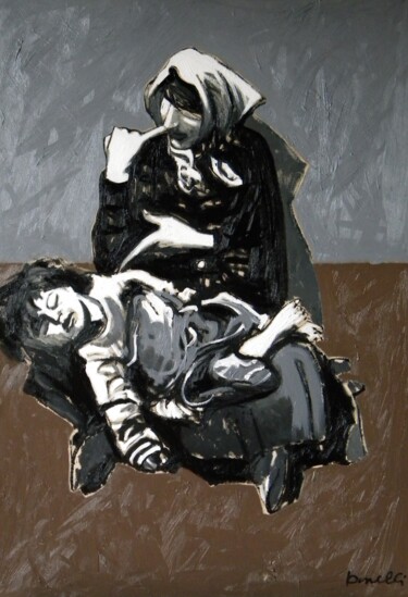 Pittura intitolato "Zingara con bambina" da Gabriele Donelli, Opera d'arte originale, Olio