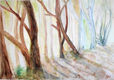 Pintura titulada "Swinging trees Schw…" por Gabriele Schewe, Obra de arte original, Acuarela