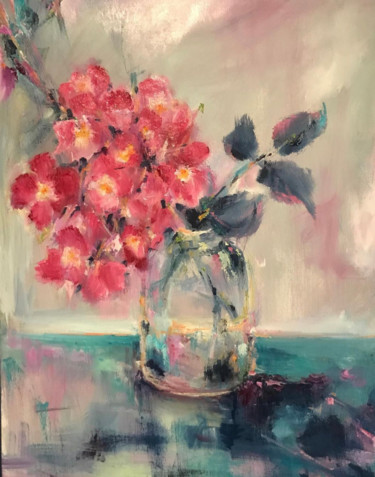 Painting titled "Wild Roses" by Gabriel Knollys, Original Artwork, Oil
