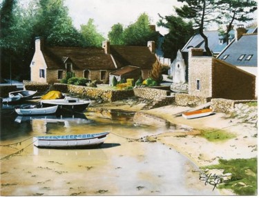 Dessin intitulée "Vieux Passage (Maré…" par Gaby Bourlier, Œuvre d'art originale, Pastel Monté sur Panneau de bois