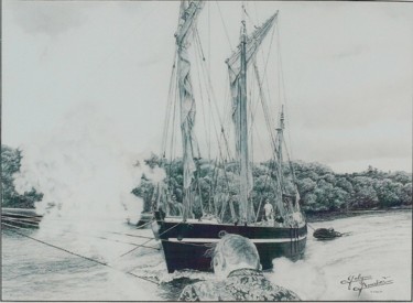 Drawing titled "Bâbord contre bâbor…" by Gaby Bourlier, Original Artwork, Graphite Mounted on Wood Panel
