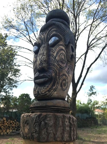 Scultura intitolato "Totem maori N°1" da Igor Gadreaud (Gad the Brand), Opera d'arte originale, Legno