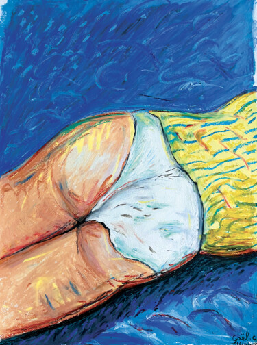 Картина под названием "Blue bed" - Gaël Caron, Подлинное произведение искусства, Пастель