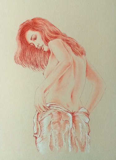 Dessin intitulée "La baigneuse (Elsa)" par Gael Poezevara, Œuvre d'art originale, Crayon