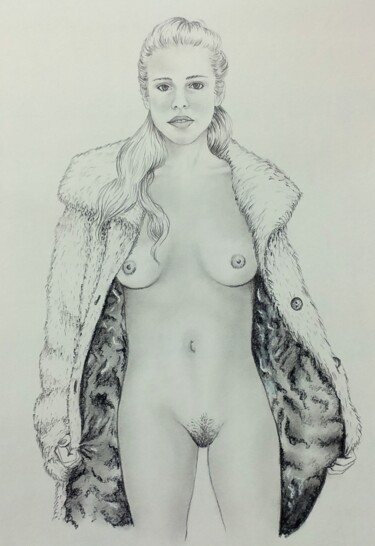 Dessin intitulée "Le manteau de fourr…" par Gael Poezevara, Œuvre d'art originale, Graphite