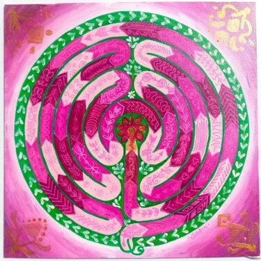 Peinture intitulée "labyrinthe rose" par Gaëlle Marfaing, Œuvre d'art originale, Acrylique Monté sur Carton