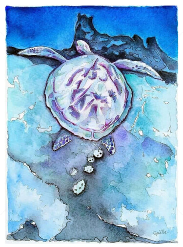 Painting titled "tortue lutte" by Gaëlle, Original Artwork, Watercolor