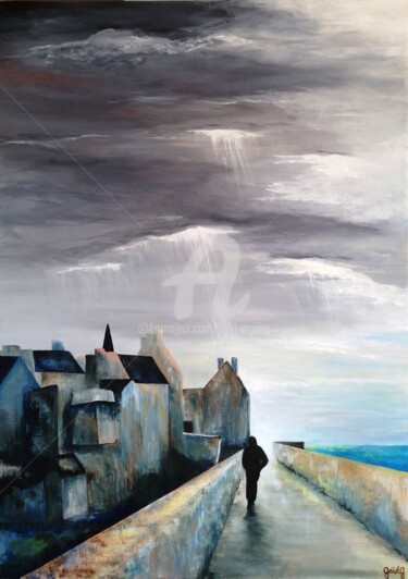 Painting titled "Remparts" by Gaïdg, Original Artwork, Acrylic Mounted on Wood Stretcher frame