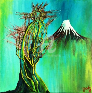Painting titled "Japanese Tree 2" by Gaïdg, Original Artwork, Acrylic Mounted on Wood Stretcher frame