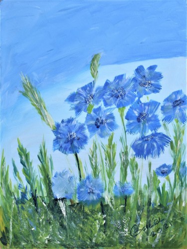 Painting titled "Flower meadow" by Galina Zulkarniaeva, Original Artwork, Acrylic