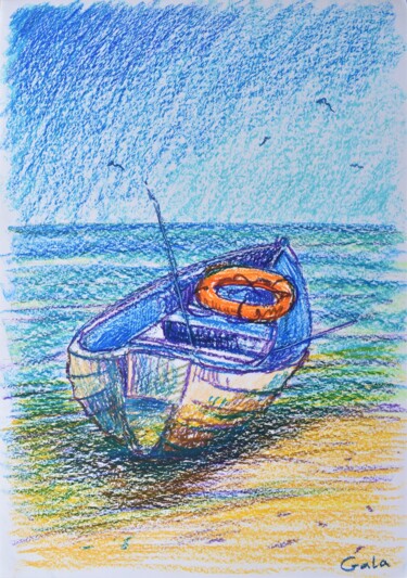 Dessin intitulée "sea shore" par Galina Zulkarniaeva, Œuvre d'art originale, Pastel