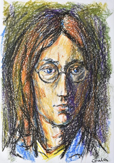 Malerei mit dem Titel "Young John Lennon" von Galina Zulkarniaeva, Original-Kunstwerk, Pastell