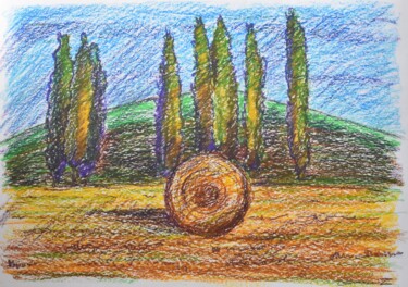 Disegno intitolato "Italian landscape" da Galina Zulkarniaeva, Opera d'arte originale, Pastello Montato su Pannello di legno