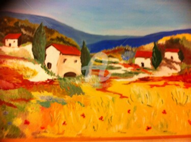 Peinture intitulée "Paysage de Provence" par Arlette Flécher, Œuvre d'art originale, Huile