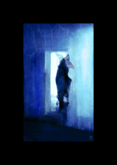 Цифровое искусство под названием "Apparition bleue" - Mhm, Подлинное произведение искусства, Цифровая живопись