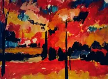 Картина под названием "Осенний вечер" - Galina Gonharova, Подлинное произведение искусства, Гуашь