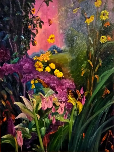 Картина под названием "Цветы  городе 2" - Galina Gonharova, Подлинное произведение искусства, Масло