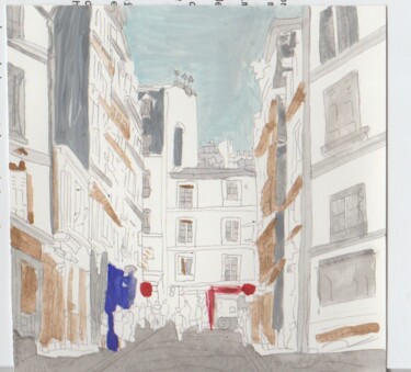 Pintura intitulada "rue de Paris, Stree…" por Galia Lettry, Obras de arte originais, Aquarela