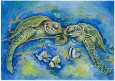 Peinture intitulée "The Sea Waltz" par Galina Kandabaeva, Œuvre d'art originale, Aquarelle