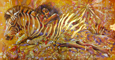 Картина под названием "Golden zebra" - Galina Kondrashova, Подлинное произведение искусства, Акрил