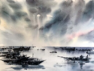 Painting titled "Twilight" by Galina Poloz, Original Artwork, Watercolor