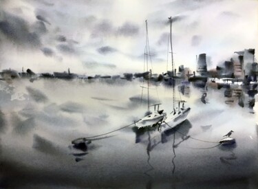 Painting titled "Two boats" by Galina Poloz, Original Artwork, Watercolor