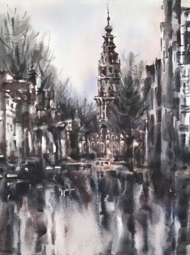 Painting titled "Amsterdam" by Galina Poloz, Original Artwork, Watercolor