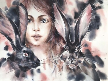 绘画 标题为“Black rabbits” 由Galina Poloz, 原创艺术品, 水彩