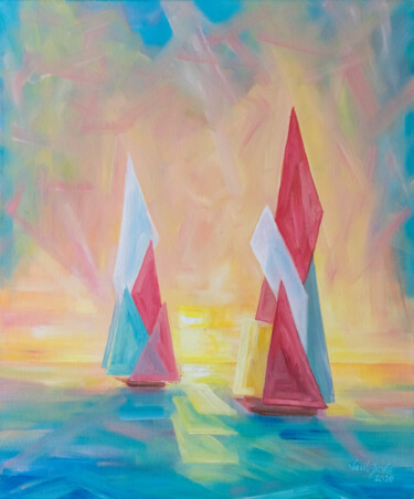Картина под названием "Under Sail" - Galina Vasiljeva, Подлинное произведение искусства, Масло