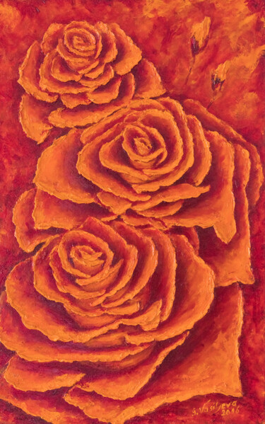 「Amber Roses」というタイトルの絵画 Galina Vasiljevaによって, オリジナルのアートワーク, オイル
