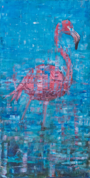 Schilderij getiteld "Flamingo. Cyprus" door Galina Vasiljeva, Origineel Kunstwerk, Olie