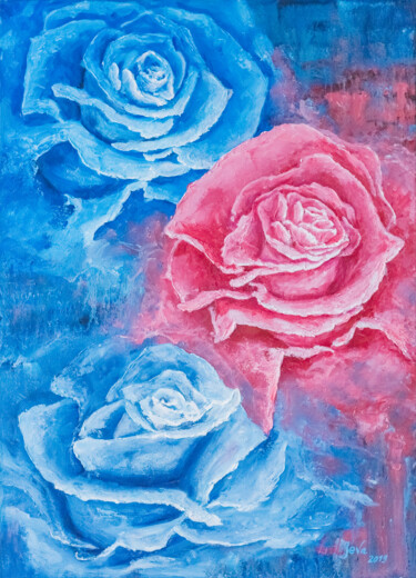 Painting titled "Blue and Pink" by Galina Vasiljeva, Original Artwork, Oil